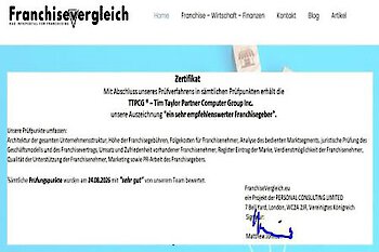 Vom neutralen Wirtschaftsportal FranchiseVergleich ausgezeichnet